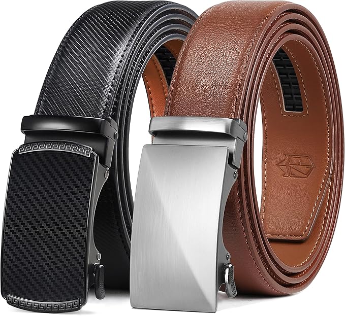 Zitahli Ratchet Belt for Men - 2 Packs Leather Mens belt For Gift Men Dress and Casual,Trim to Fit