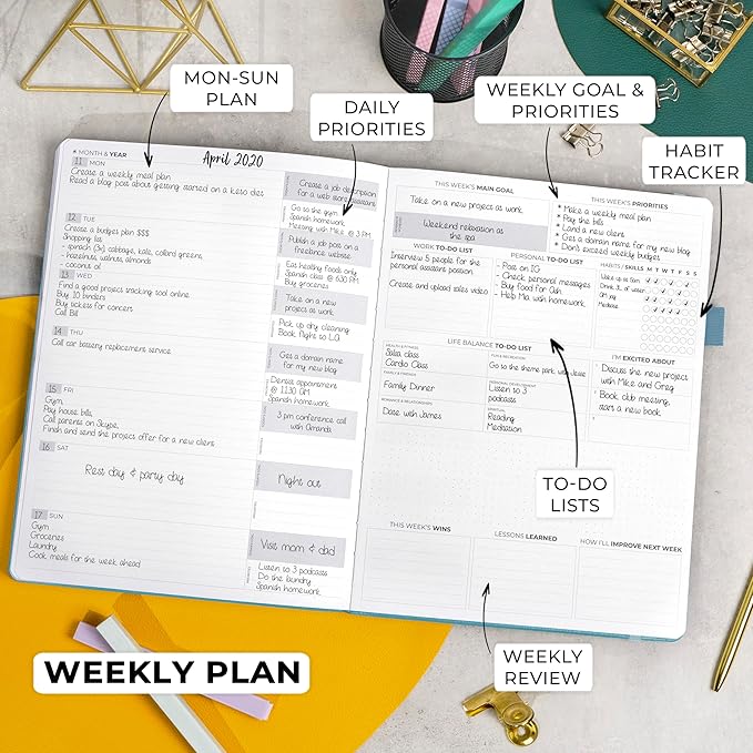 Clever Fox Planner Pro Premium – Luxurious Weekly & Monthly Planner with Budget Organizer for Productivity & Goals, Undated, A4 (Aquamarine)