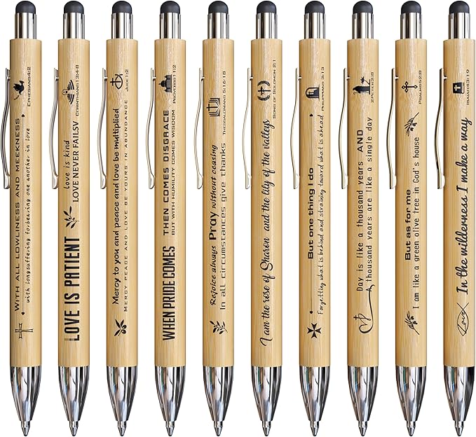 10 Pack Bible Verse Stylus Pens - Inspirational Scripture Gifts for Christians, Teachers, Office & School (Touchscreen, Black Ink, Religious Encouragement)