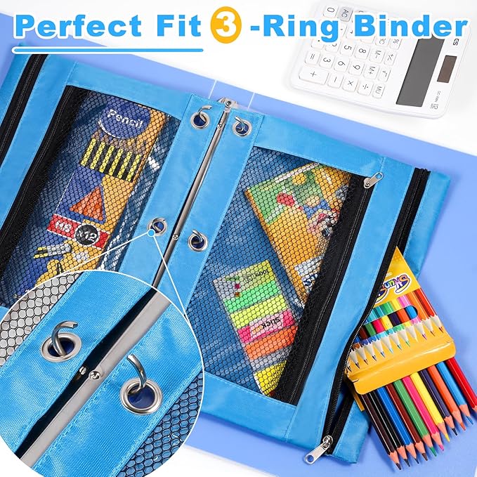 60PCS Pencil Pouches for 3 Ring Binder, 10x7.5 Inch Zippered Binder Pouch, Double Layer Clear PVC and Mesh Pencil Bags with Zipper for School Supplies Organization, Classroom, Travel and Home Storage