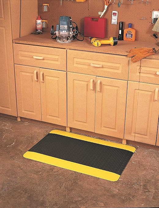 Wearwell 414.1516x2x6BYL Diamond-Plate SpongeCote UltraSoft Mat, 6' Length x 2' Width x 15/16" Thick, Black with Yellow