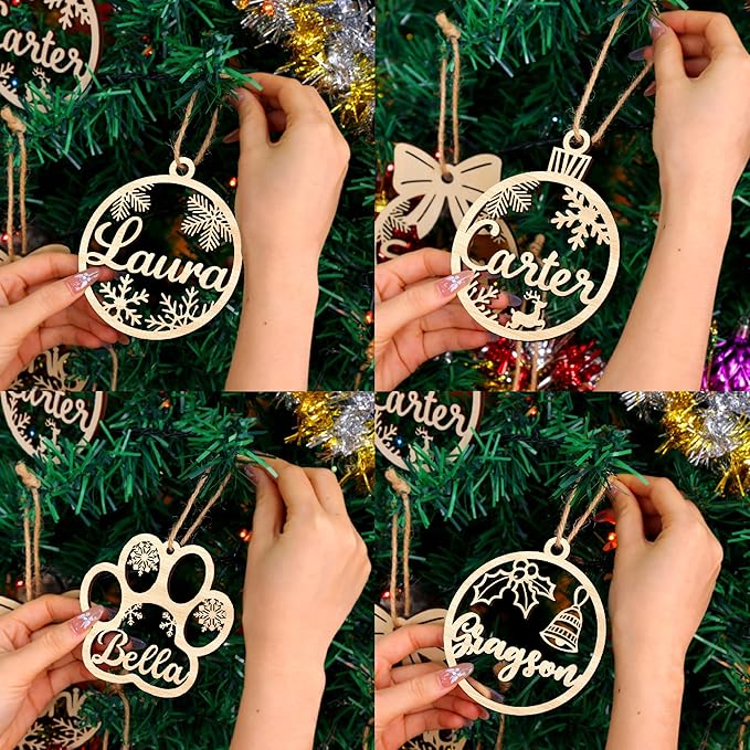 Personalized Christmas Ornaments with Name,Wooden Christmas Tree Ornaments 2025 with Custom Family Name for Kids Adults,Xmas Ornaments for Christmas Tree Gifts (01-6 Styles of Christmas Ornament)