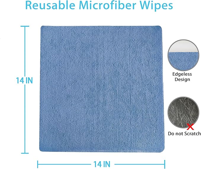 Reusable Microfiber Wipes, 50 Packs, Size 14 inches x 14 inches (Sky Blue)