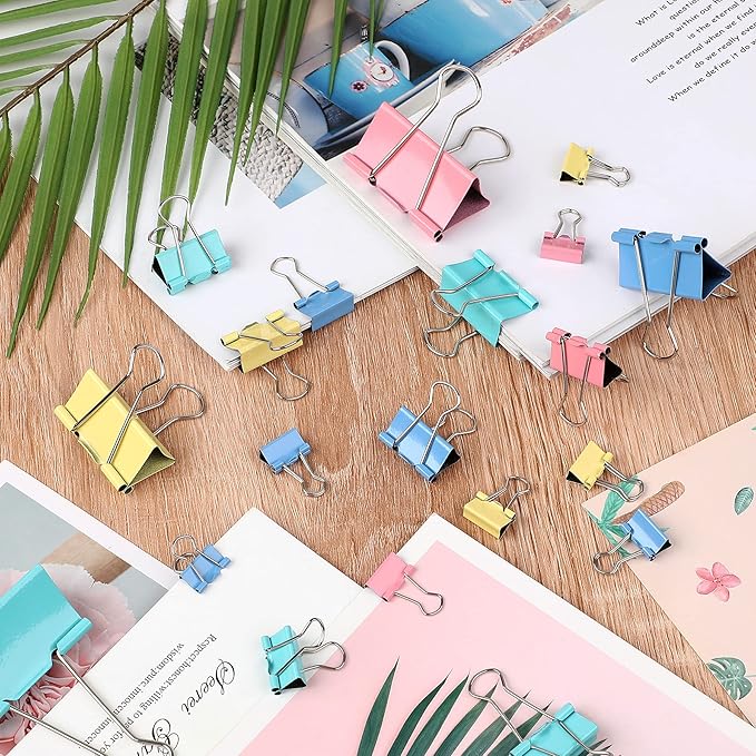 SANNIX 110 PCS Colored Binder Clips, X Large, Large, Medium, Small, Mini and Micro, Colorful Binder Clips Assorted Sizes Clips for Office Home School Supplies