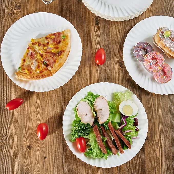 JOLLY PARTY 8.5 inch Paper Plates Uncoated,600 Count Everyday Disposable Plates, Light Weight Paper Plates White, Round Dinner Plates, Large Plate Lunch, for Home and Office