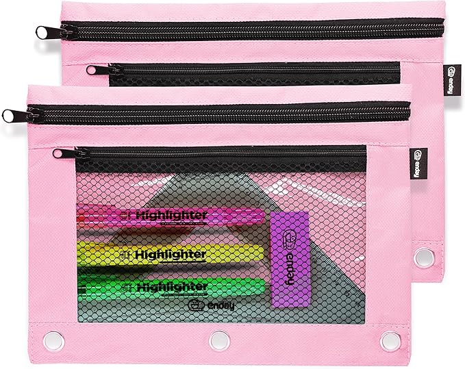 Enday Pink Pencil Pouch For 3 Ring Binder, Zippered Binder Pencil Pouches, 3 Ring Pencil Pouch for Binder, Pencil Case for Binder, Large Pencil Bags for School, Home, and Office (2 Pack)