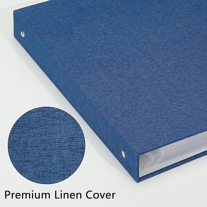Vienrose 12x12 Inch Large 3 Ring Binder Scrapbook Photo Album, Linen Cover DIY Scrapbooks with 50 Sheets Plastic Sleeves 100 Pages Blank White Inner Pages for Wedding Birthday Baby Travel Blue