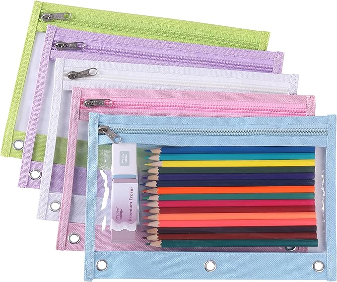Mr. Pen- 5 Pack Colorful Pencil Pouches with Zipper, Clear Window, Binder Pouch
