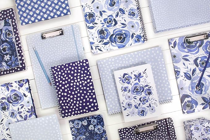 Steel Mill & Co Cute Large Spiral Notebook College Ruled, 11" x 9.5" with Durable Hardcover and 160 Lined Pages, Navy Dots