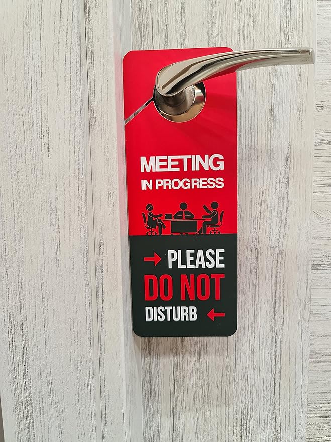 Business Design, Meeting In Progress Do Not Disturb Door Hanger Sign, 2 Pack, Double Sided, Ideal for Offices, Online Sessions and Meetings, Online Classes, Home Offices, Counseling