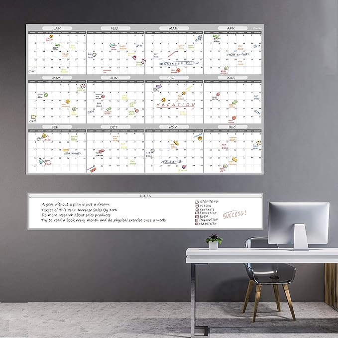 Large Dry Erase Wall Calendar - 48"x60" 2025 Undated Yearly Planner for Home, Office, School Projects - Jumbo Erasable Laminated Task Organizer