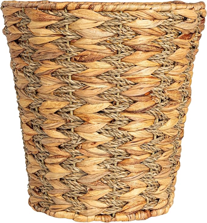 Household Essentials Water Hyacinth and Seagrass Round Waste Basket, Natural