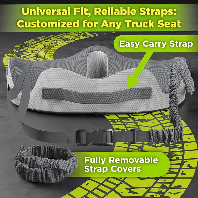 Large Truck Seat Cushion for Truck Driver Seat Cushion - Upgraded Back Support, CertiPUR-US® Certified - Thick Memory Foam, Pain Relief for Hours of Driving, Trucker Approved Big Rig - Gray