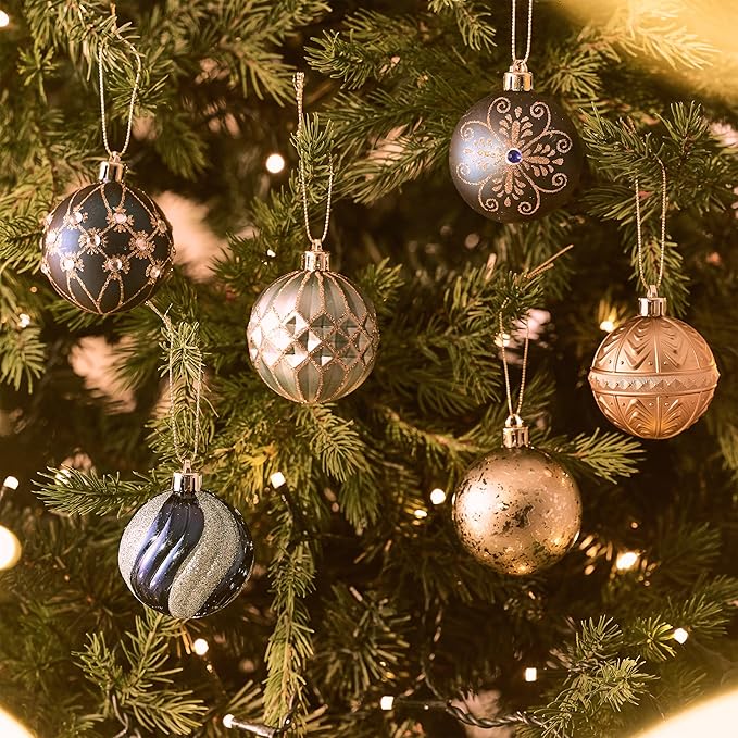 Valery Madelyn Christmas Ornaments Set, 30ct 2 Inches Blue and Gold Shatterproof Christmas Tree Decorations Ball Ornaments Bulk, Luxury Hanging Ornaments for Xmas Holiday Party Decor