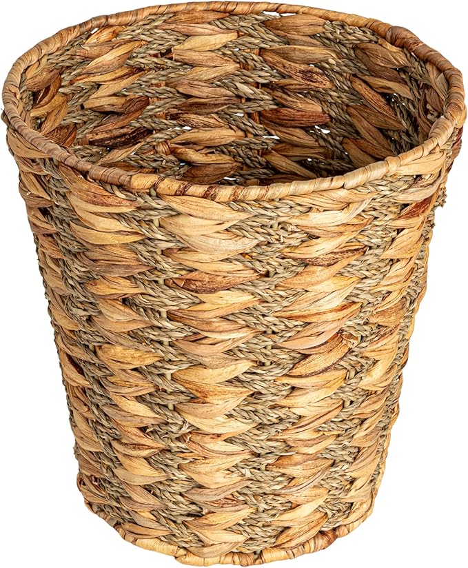 Household Essentials Water Hyacinth and Seagrass Round Waste Basket, Natural