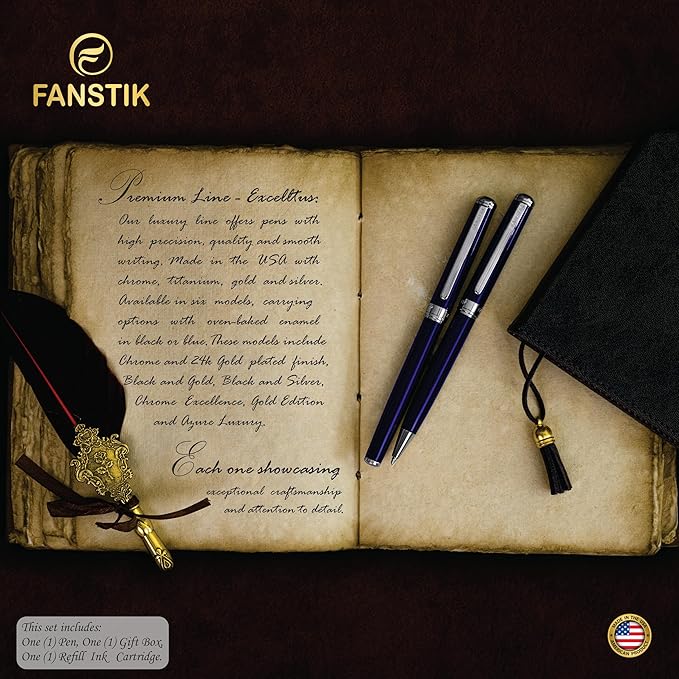 Blue Luxury Rollerball pen (Made In USA) fancy gift set for women, Chrome Finish, Professional executive pen gift set for men (Lux Rollerball Blue)