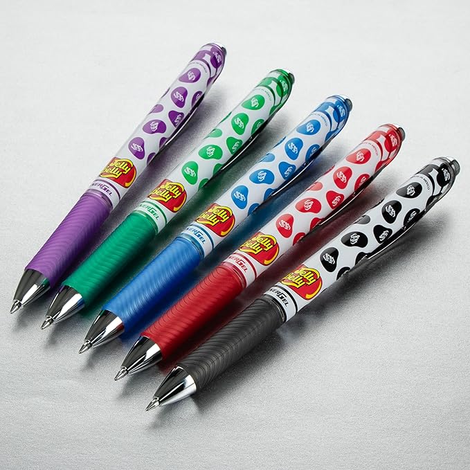 Pentel EnerGel RTX Retractable Liquid Gel Pen, Jelly Belly Limited Edition, 0.7mm tip, Assorted colors, Pack of 5 pens, (BL77PF5M-JB)
