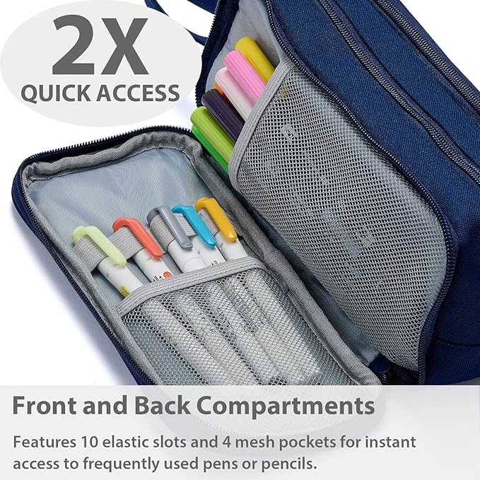 Pencil Case Pouch Box Bag School Supplies Girls Boys Kids, Cute Preppy Stuff Big Capacity Aesthetic Pen Organizer, Back to College Stationary, Navy Blue, Extra Large Style, 2300ml