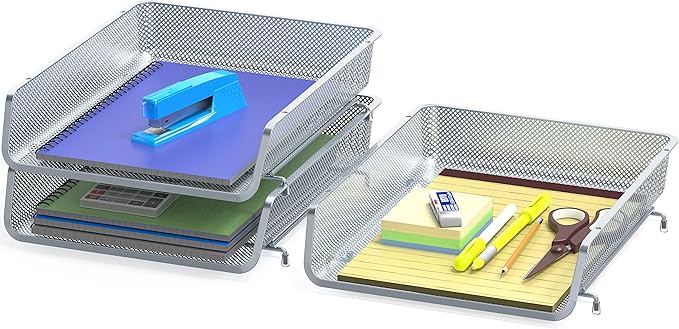 Simple Houseware Stackable Desk File Document Letter Tray Organizer, 3 Packs, Silver