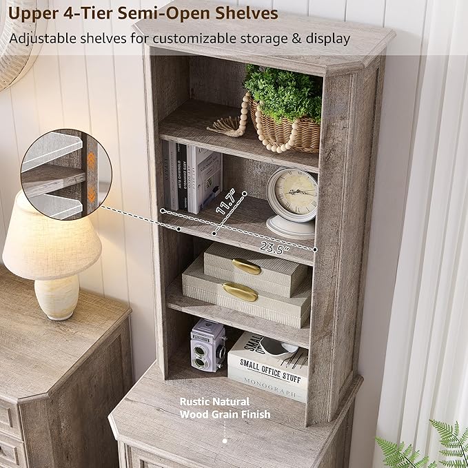 T4TREAM 6-Tier Bookcase with 2 File Drawers, 72" Tall Farmhouse Bookshelf with Storage & Adjustable Shelves, Wooden Floor Standing Display Book Shelf Organizer for Home Office, Light Rustic Oak