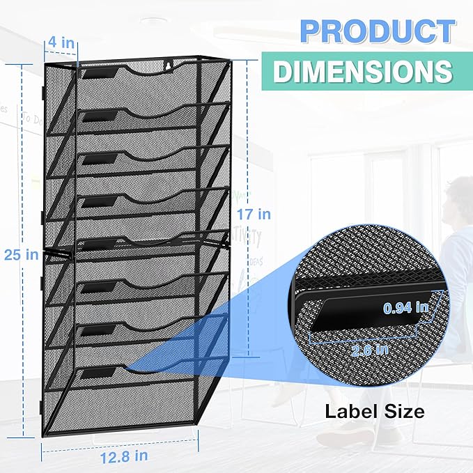 Kuntine.B Wall File Organizer Office Hanging Magazine Holder Wall File Organizer for Office Home (Black, 8 Tier)