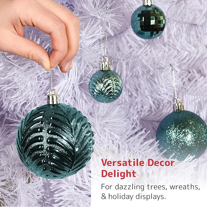 Prextex 36-Pieces Christmas Ornaments Set - Shatterproof, Festive Olive Green Christmas Tree Balls Decorations in 3 Sizes and 6 Styles with Hanging Loops for Tree, Wreath, Dazzling Holiday Party Decor