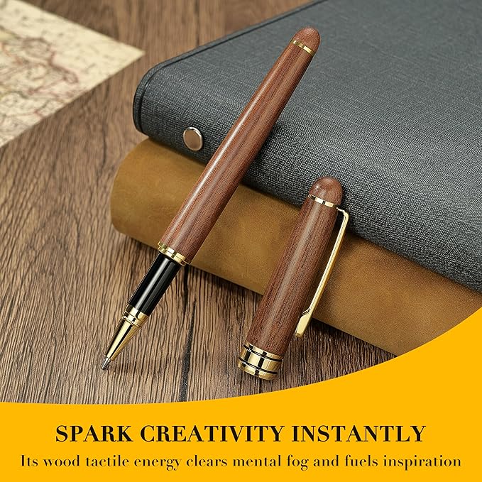 BEILUNER Luxury Wood Ballpoint Pen Writing Set,Walnut-Elegant Fancy Nice Gift Pen Set for Signature Executive Premium Office Fancy Nice Supplies - Christmas Gift Boxed with Extra Refills (Black)