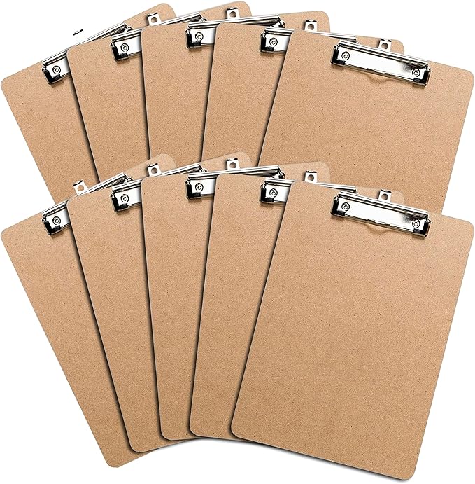 Letter Size Clipboards with Low Profile Clip (Set of 10) - Wood Clipboards Bulk 10 Pack, Heavy Duty Clipboard, Back to School Teacher Classroom Supplies, School Supplies for College Students