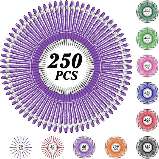 Max 500 Pcs Personalized Pens Bulk, Custom Pens with Free Engraving, Customized Stylus Tip Ballpoint Pen with Your Name Massage Text for School Office Business Graduation Anniversaries-250 Packs