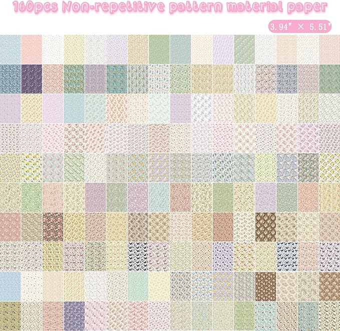 160 Sheets Vintage Flower Scrapbook Paper Purple Pink Flowers with Cursive Script No Repeating Patterns Perfect for Junk Journal DIY Cards Craft Albums Scrapbooking Supplies (Pink, 3.9 x 5.5 inches)