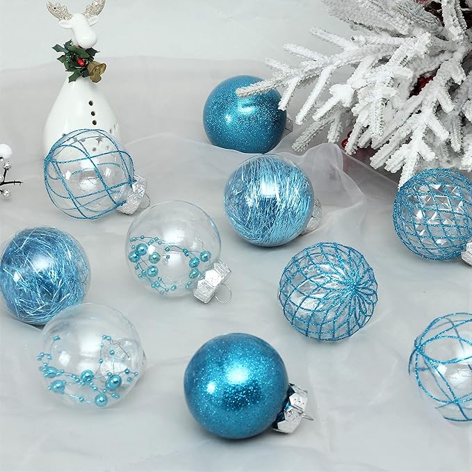 30 pcs 2.36 Inch Light Blue Clear Christmas Ball Ornaments Set Shatterproof Ball Decorations for Xmas Tree Delicate Stuffed Xmas Ornaments for Holiday Wedding Party Gift for Christmas Decor