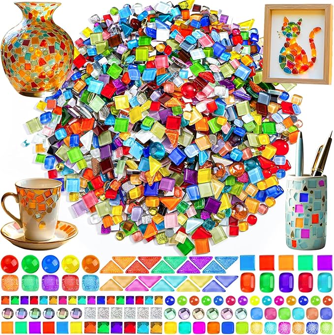 2400 Pcs Colorful Irregular Crystal Mosaic Tiles, 4.4lb Tiny Mosaic Tile DIY Hobbies Children Handmade Crystal Craft for Craft Bathroom Kitchen Home Decoration DIY Art Projects