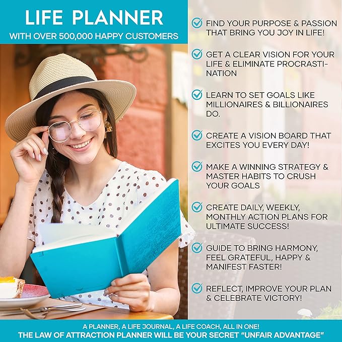 Law of Attraction Planner – Undated Hourly, Weekly & Monthly Goal Setting Planner, 12-Month to Increase Productivity | Life & Gratitude Journal, Include Foldable Vision Board, Gift Box & Stickers
