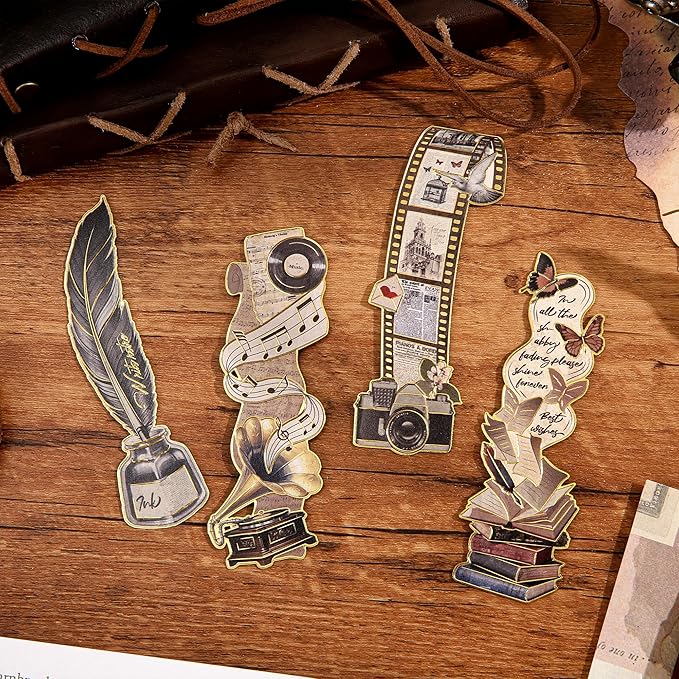 4pcs Vintage Bookmarks for Reading Women & Men, Unique Pretty Cute Metal Book Marks Kit Gifts for Book Lovers, Readers, Writers, Teens, Kids, Fantacy Cool Retro Page Markers Accessories for Bibles