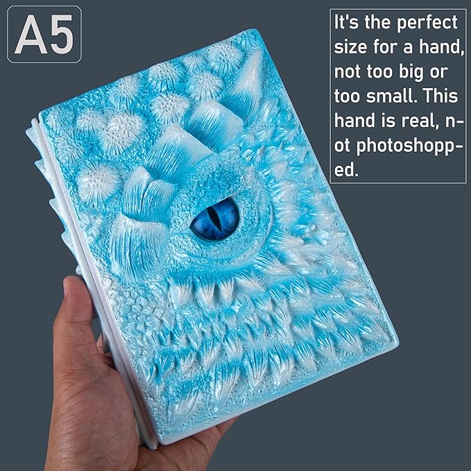 3D Dragon Eye Embossed Journal,Resin Engraving Notebook,Dnd notebook for Dragon Lovers ，Blank Paper,Hardcover Travel Notepad for Writing,Sketchbook,Collection,Gift,Decoration A4 and A5 Size (A5-Ice dragon)
