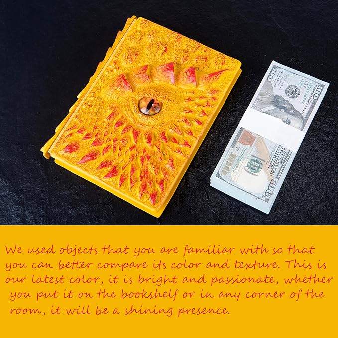 3D Dragon Eye Embossed Journal,Resin Engraving Notebook,Dnd notebook for Dragon Lovers ，Blank Paper,Hardcover Travel Notepad for Writing,Sketchbook,Collection,Gift,Decoration A4 and A5 Size (A5-Yellow)
