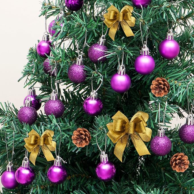 30ct Christmas Ball Ornaments, 2.36" Shatterproof Christmas Tree Decorations, Perfect Hanging Ball for Indoor/Outdoor Holiday Party Decor (Purple)