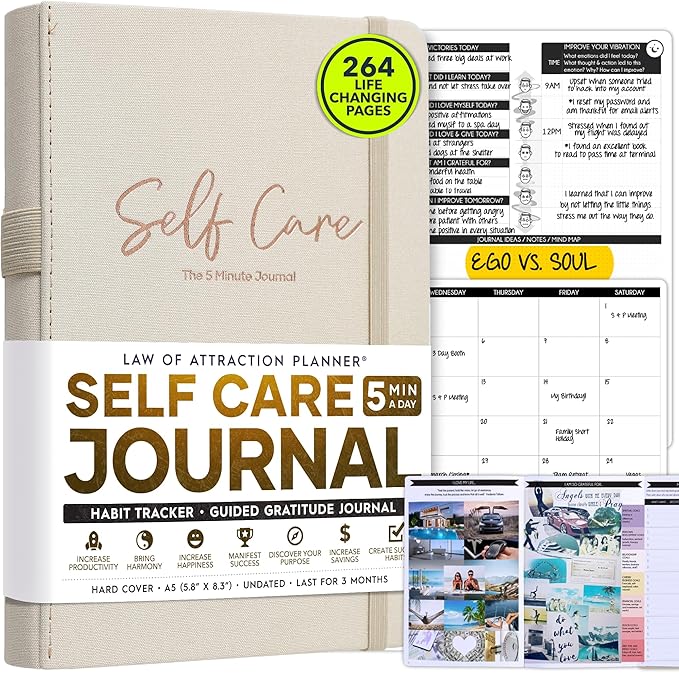 Self Care Journal - 5 Minute Mental Health & Manifestation Journal | 90-Day Undated Daily Planner for Positivity, Affirmations & Gratitude | Guided Mindfulness, Reflection | Vision Board + Stickers
