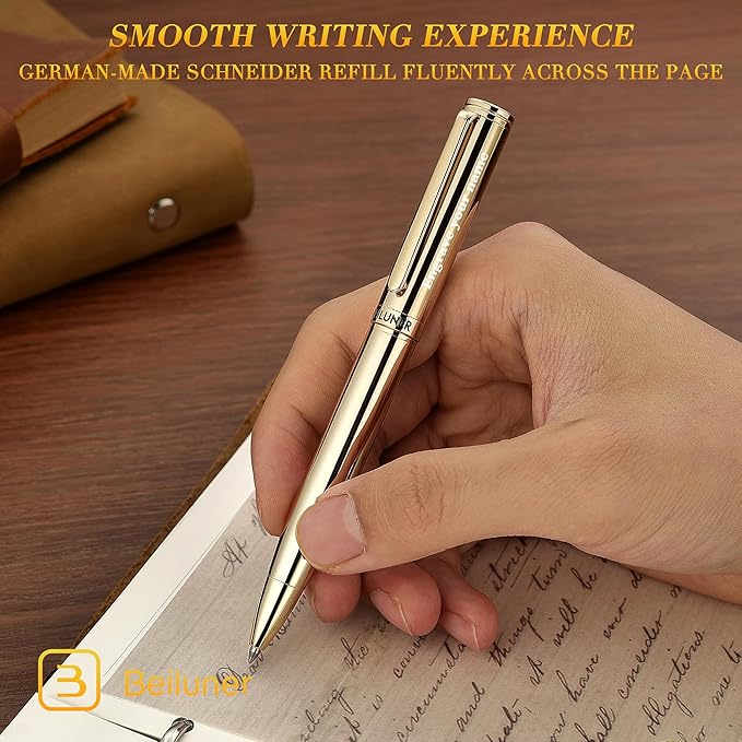 BEILUNER Personalized Gold Gel Pen, Stunning Luxury Pens with 24K Gold Finish, Black Ink Refill, Executive Gift Set for Family & Friends,Writing,Fancy,Office,Retractable, Graduation,Nice Designer Pens