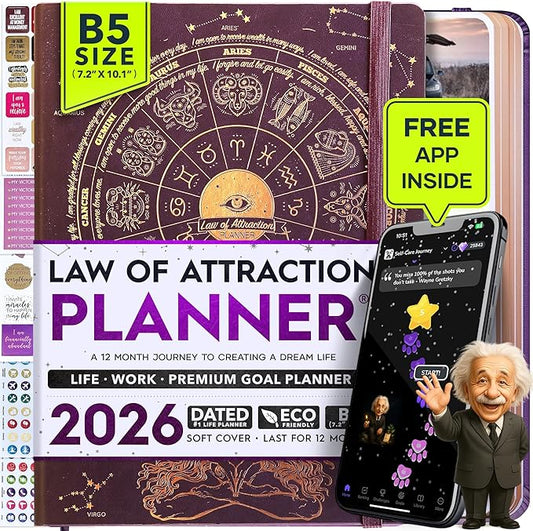 2026 Planner Weekly and Monthly | Law of Attraction Planner with Panduo App | A 12 Month Journey for Productivity, Gratitude & Goal Setting | Includes Foldable Vision Board, Gift Box & Stickers