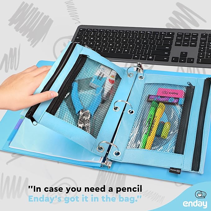 Enday Blue Pencil Pouch For 3 Ring Binder, Zippered Binder Pencil Pouches, 3 Ring Pencil Pouch for Binder, Pencil Case for Binder, Large Pencil Bags for School, Home, and Office (2 Pack)