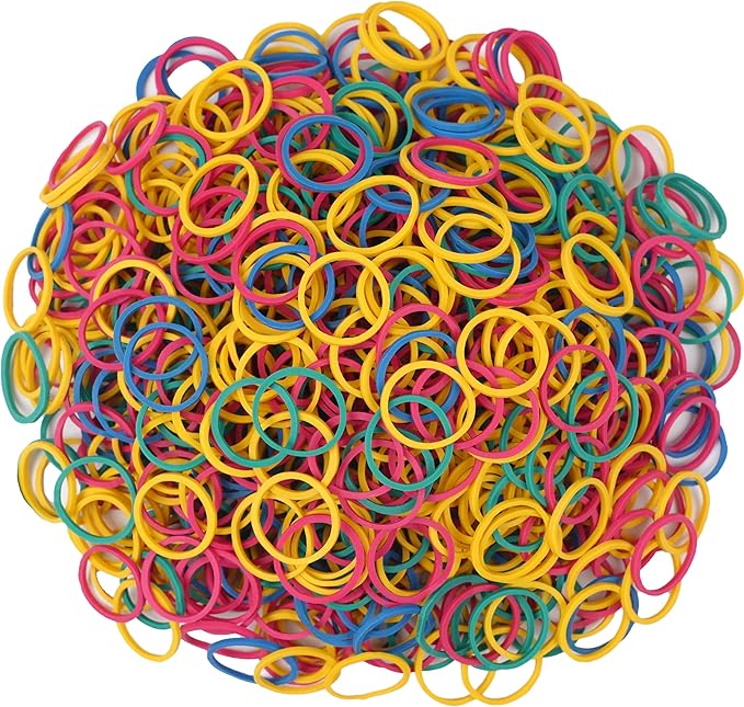 Rubber Bands Small Mini Elastic Band Yellow Blue Green Red 1300pcs Rubber Band 1.2inch Office Supplies Home Inside Diameter 0.63in (Multicolour)