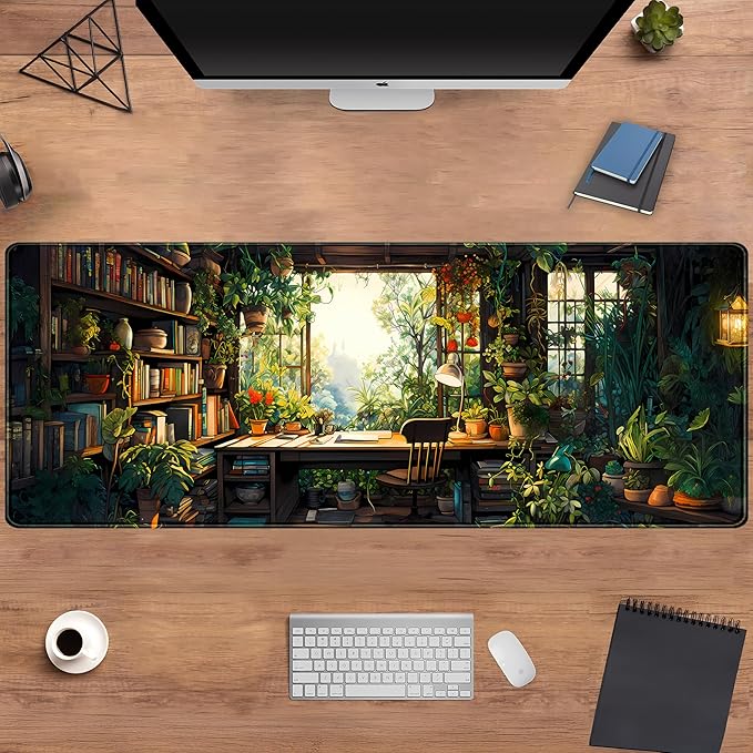 Green Kawaii Desk Mat Plant Floral Mouse Pad Cute XL Large Desk Pad Gaming Mousepad Lofi Desk Matt for Desktop, Laptop Computer Keyboard Mouse Mat for Women Office Decor Accessories 31.5x11.8 in