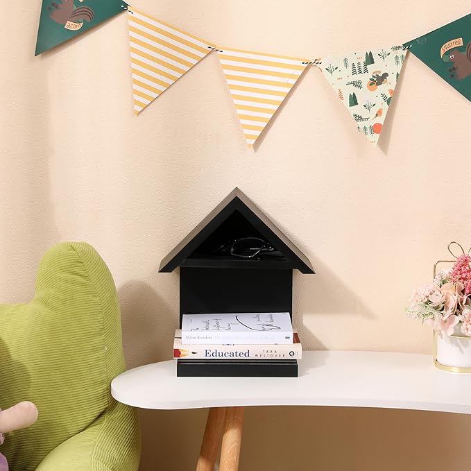 Wall Mounted Wood Bookcase, Small Bedside Bookshelf, Wooden Triangle Nightstand Book Rest,Gift for Book Lover Stand (Black)