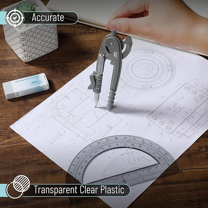 Mr. Pen- Compass and Protractor Set, Shuttle Grey, Compass Geometry Tool, Protractor and Compass Set, Compass Drawing Tool, Drawing Compass, Geometry Compass, Back to School Supplies