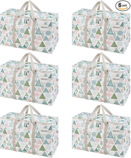 VENO 6 Pack Moving Bags and Large Christmas Storage Bins with lids. Alternative to Moving Boxes, Packing Supplies for College. Extra Large Heavy Duty Totes for Packaging (Pastel Forest, 6 Pack)