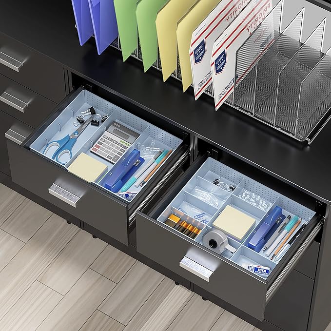 Simple Houseware Drawer Organizer Tray with 9 Adjustable Compartments, Blue