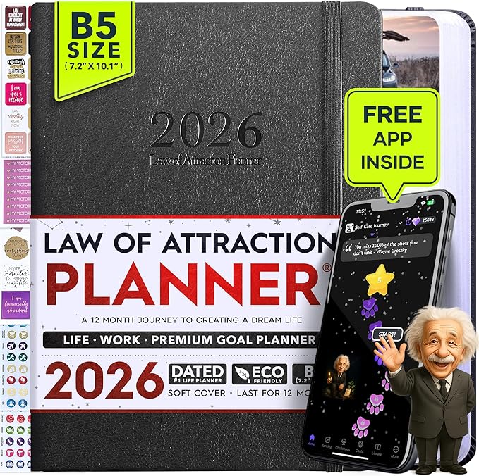 2026 Planner Weekly and Monthly | Law of Attraction Planner with Panduo App | A 12 Month Journey for Productivity, Gratitude & Goal Setting | Includes Foldable Vision Board, Gift Box & Stickers