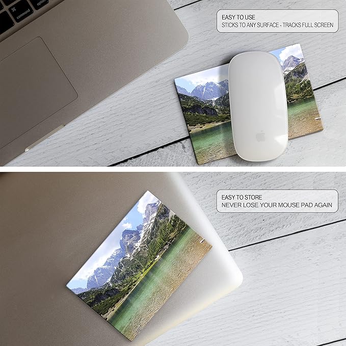 Adhesive Mouse Pad - Peel and Sticks to Any Surface - Travel Mouse Pad, Sticky for Any Surface - Excellent Tracking - Mountain Lake