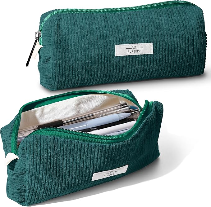 Pencil Bag Pen Case, Soft Corduroy Small Pencil Pouch Organizer with Zipper, Cute Pencil Case Pouch Stationery for Girls and Boys – Dark Green